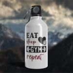 Bidon Sport din Aluminiu Emailat "Eat Sleep Gym Repeat" 500ml